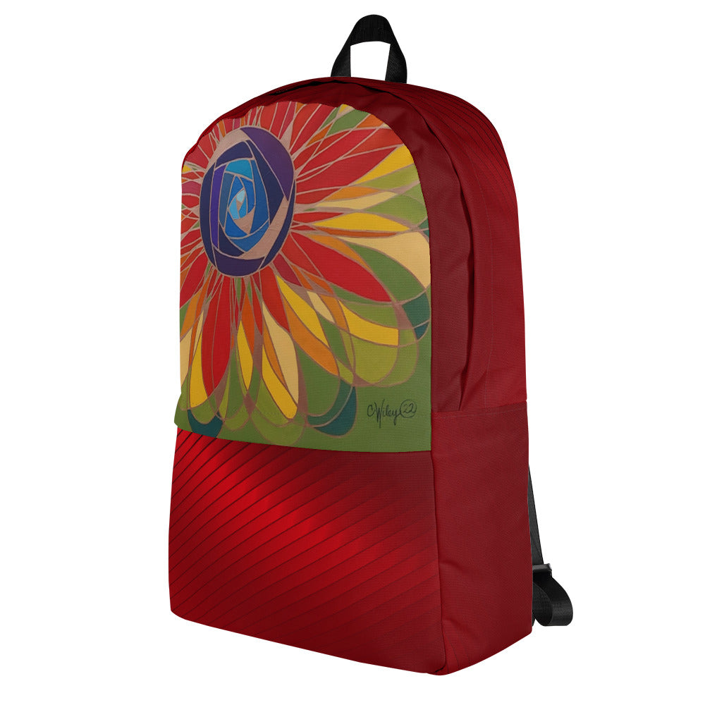 Swirl Flower in Rainbow and Green Backpack