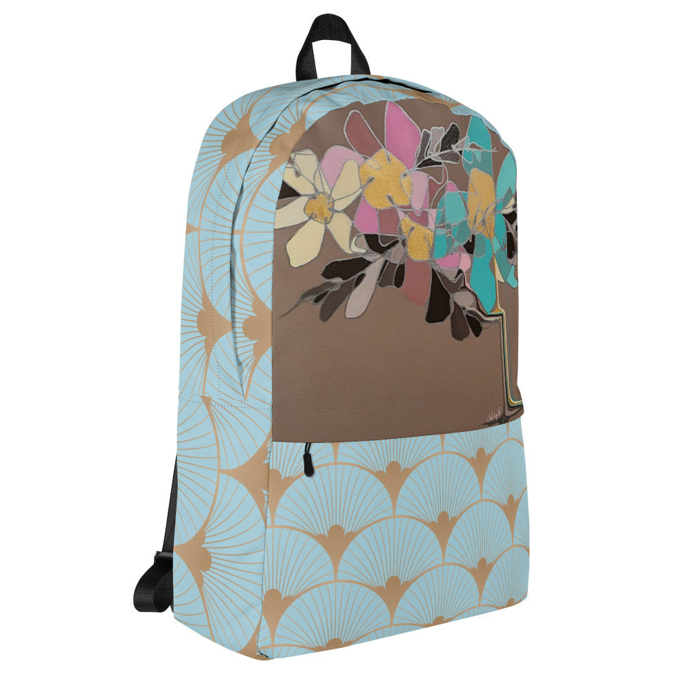 Abstract Flowers in Teal and Pink Backpack