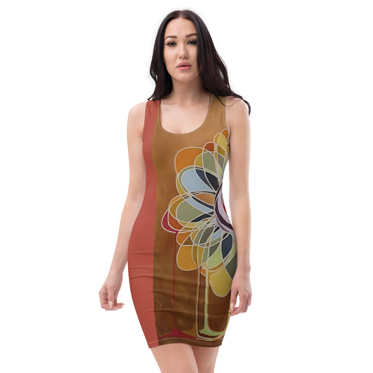 Swirl Flower in Gold and Rainbow Bodycon dress