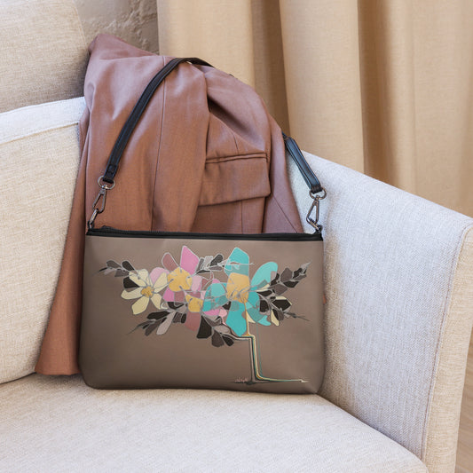 Abstract Flowers in Teal and Pink Crossbody bag
