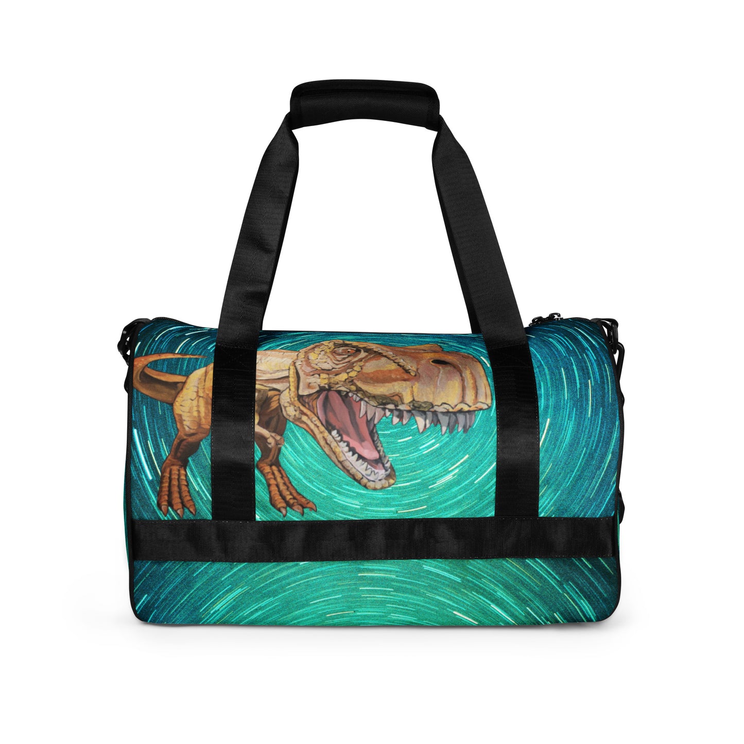 T- Rex in Gold Turquoise Night All-over print gym bag