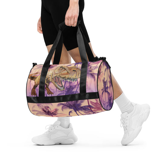 T=Rex in Gold Prehistoric Pink All-over print gym bag