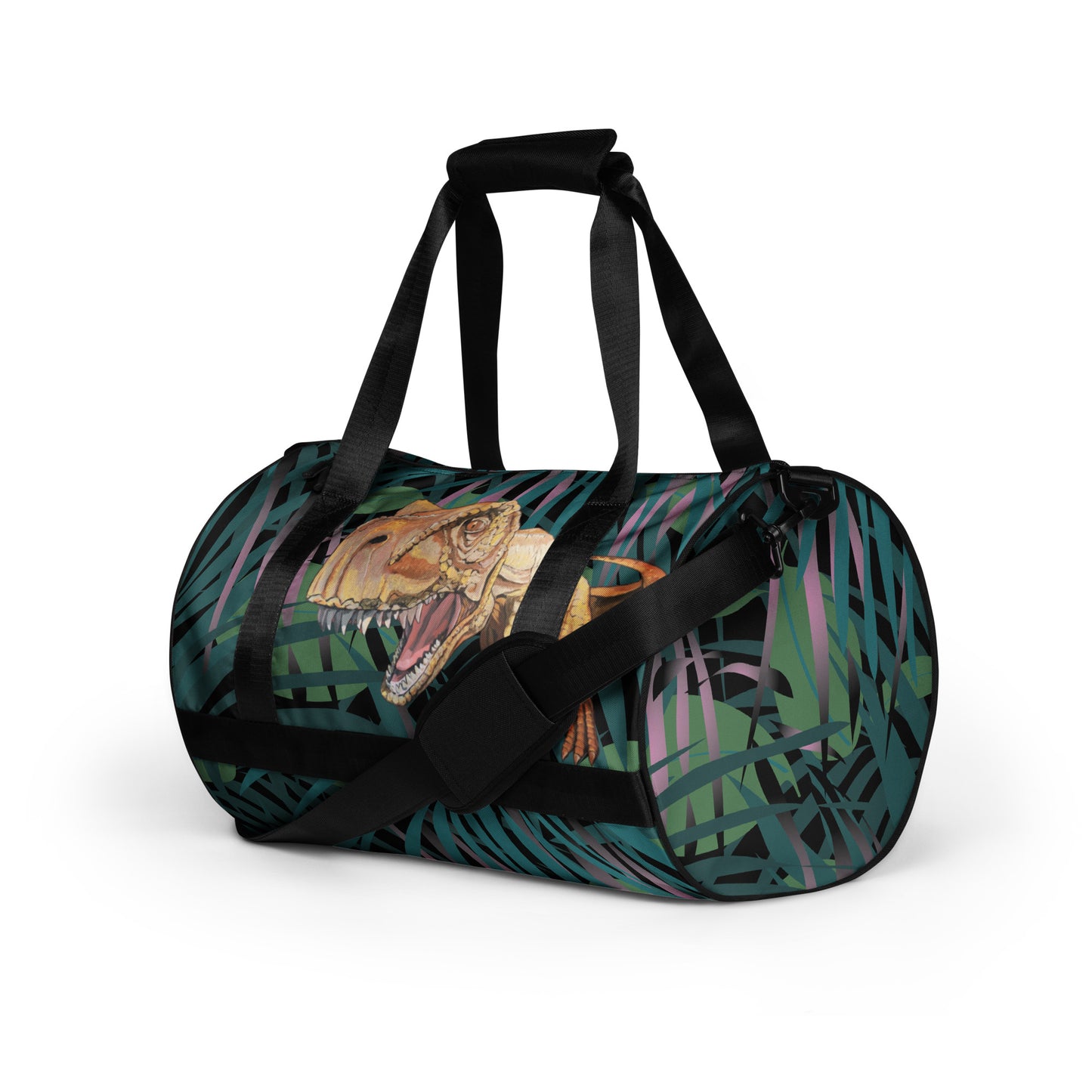 T-rex in Gold All-over print gym bag