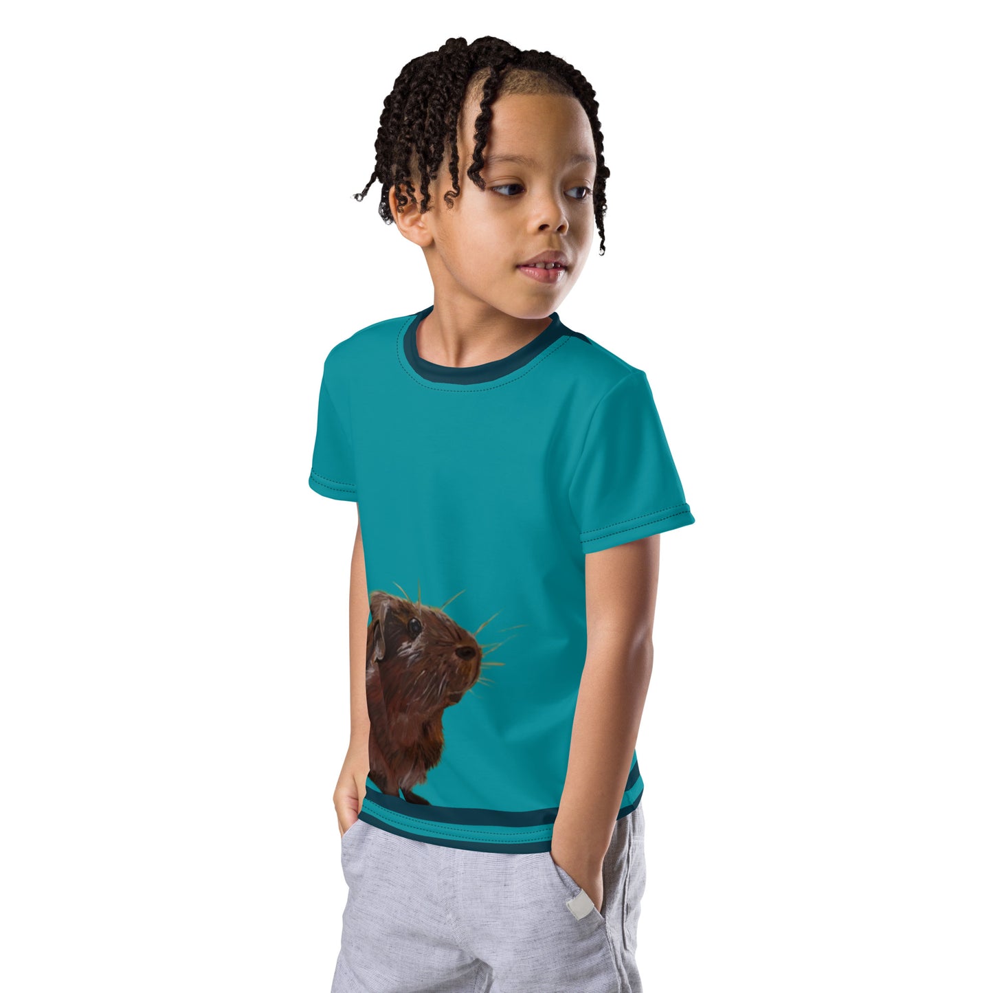Gunther the Guinea Pig (Teal) Kids crew neck t-shirt