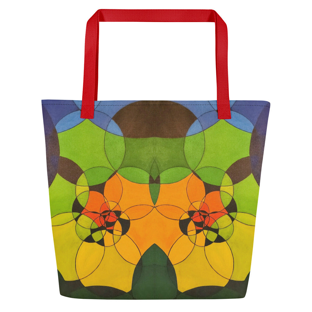 Spiral Circles in Rainbow All-Over Print Large Tote Bag