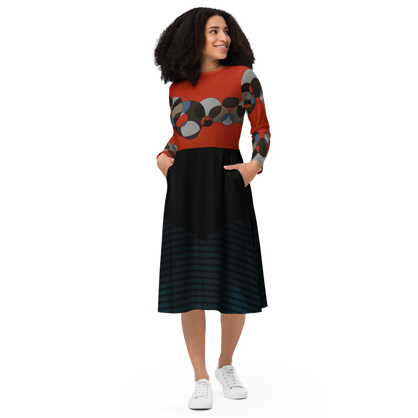 The Circle Only Has One Side All-over print long sleeve midi dress