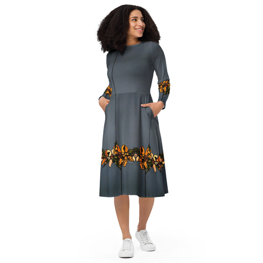 Culture. Cancelled. All-over print long sleeve midi dress
