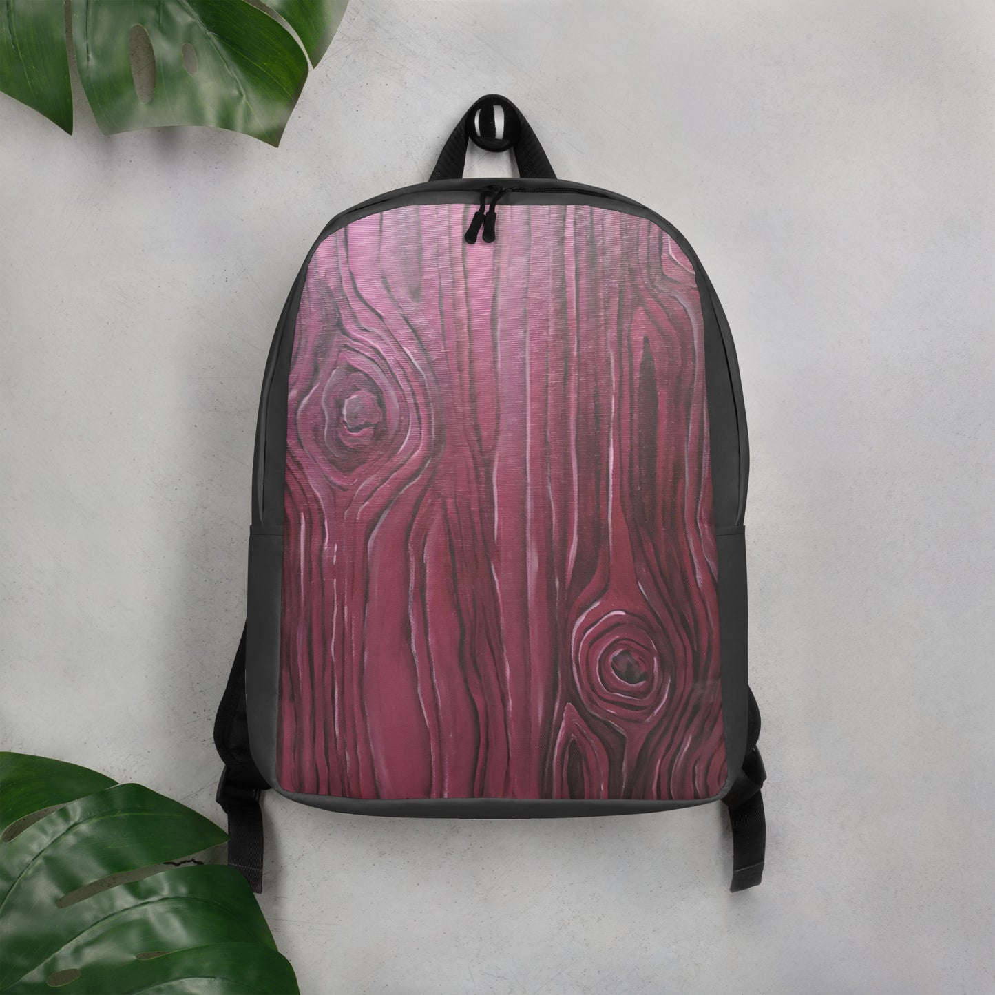 Wood Grain in Pink and Black Minimalist Backpack