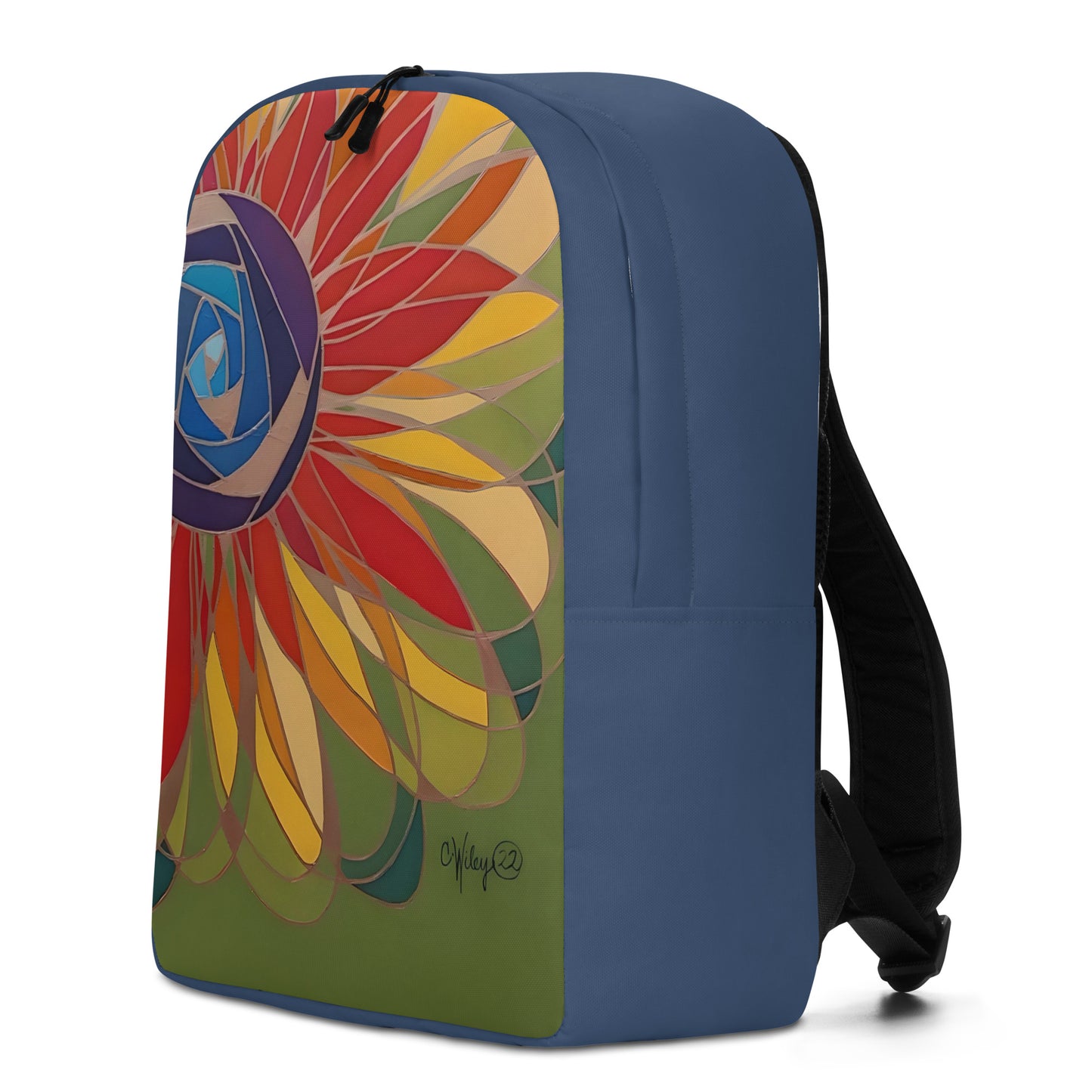 Swirl Flower in Rainbow and Green Minimalist Backpack