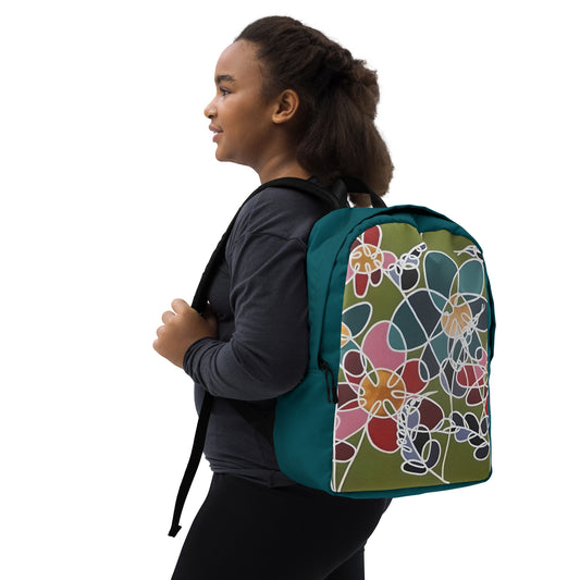 Abstract Flowers in Teal and Green Minimalist Backpack