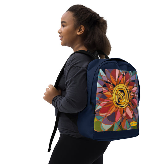 Swirl Flower in Rainbow and Blue Minimalist Backpack