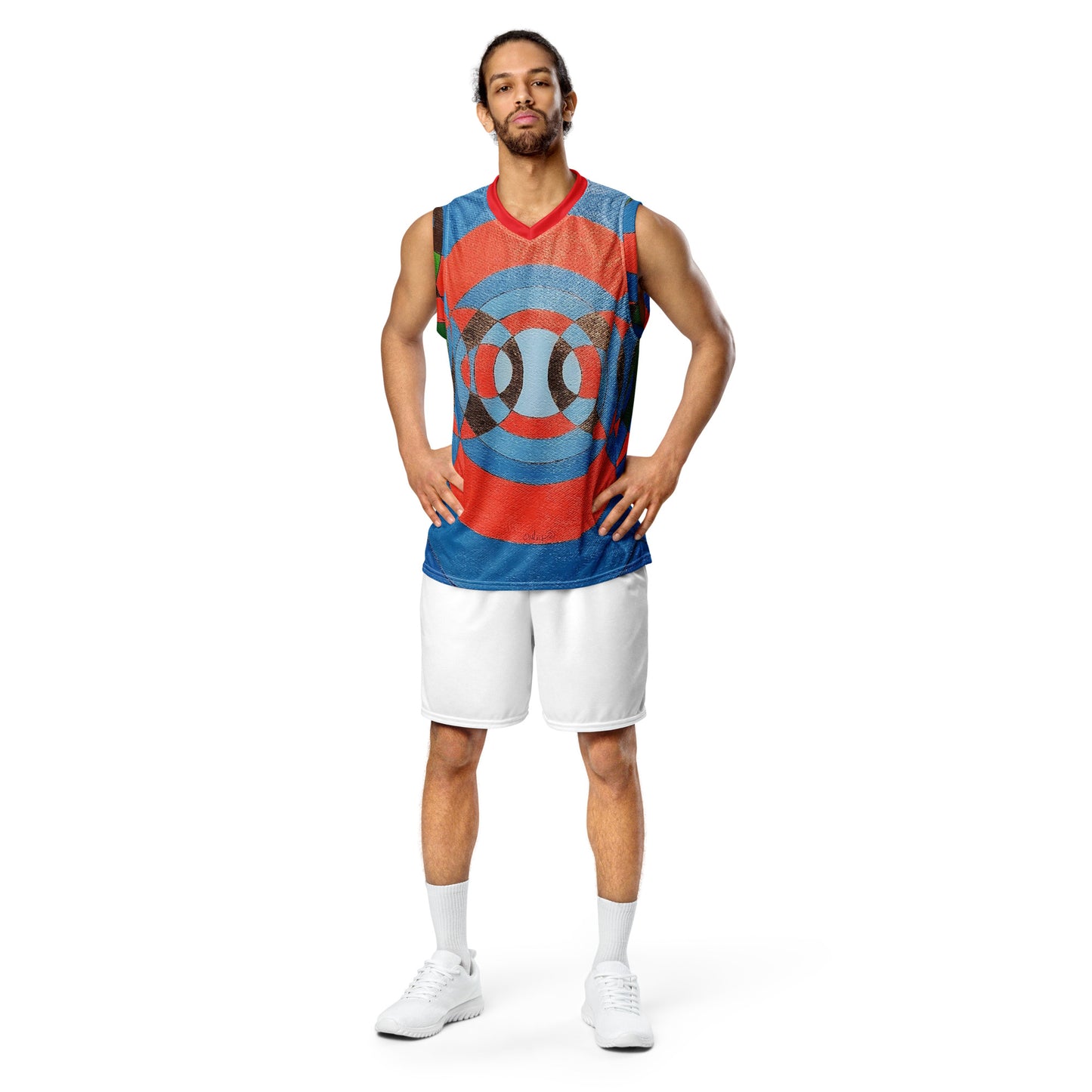 Never-ending Circles Recycled unisex basketball jersey