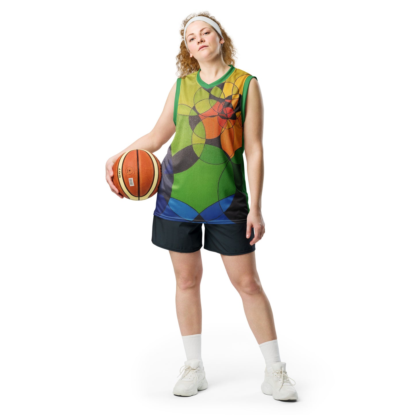 Spiral Circle in Rainbow Recycled Unisex Basketball Jersey