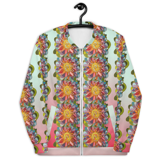 Swirl Flower in Rainbow (Green and Pink) Unisex Bomber Jacket