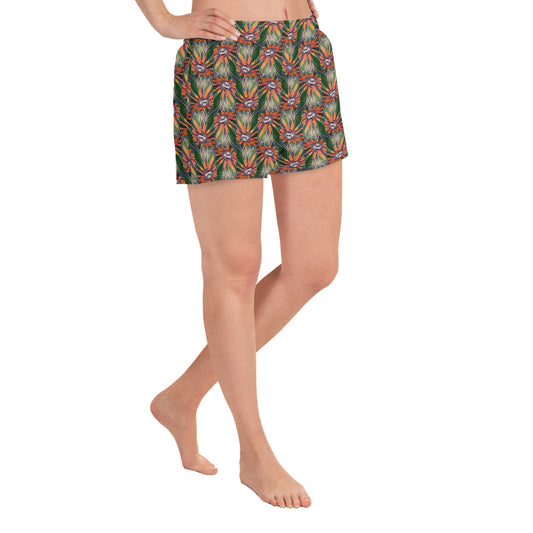 Swirl Flower in Orange and Green Women’s Recycled Athletic Shorts
