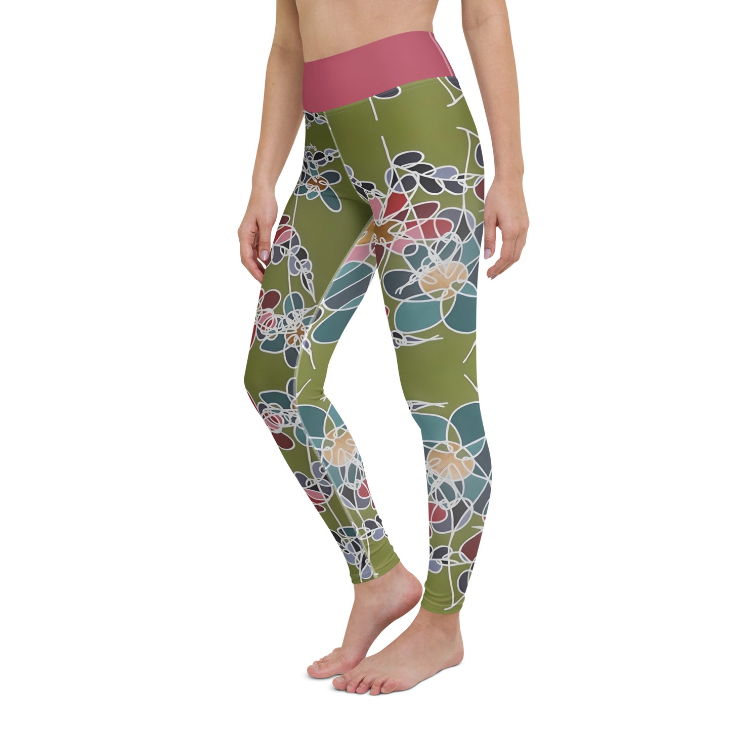 Abstract Flowers in Teal and green Yoga Leggings