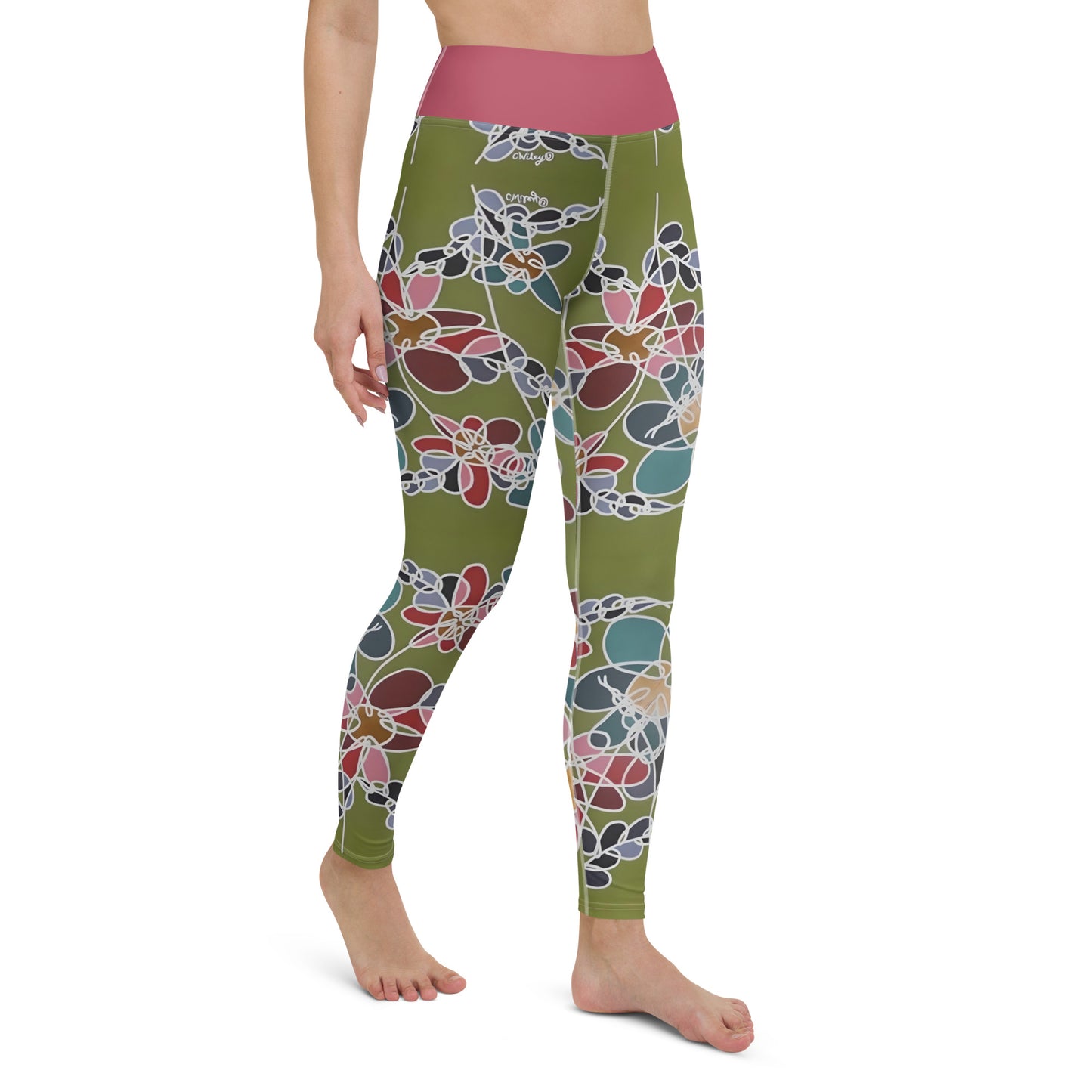 Abstract Flowers in Teal and green Yoga Leggings
