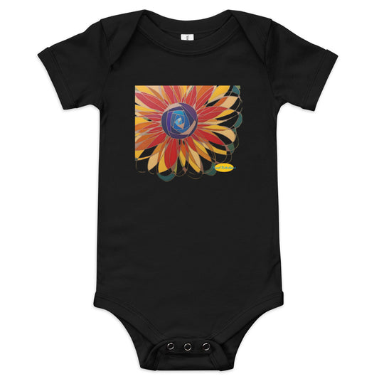 Swirl Flower in Rainbow and Green Baby short sleeve one piece