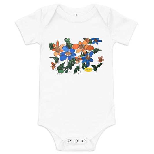 Abstract Flowers in Blue and Orange Baby short sleeve one piece
