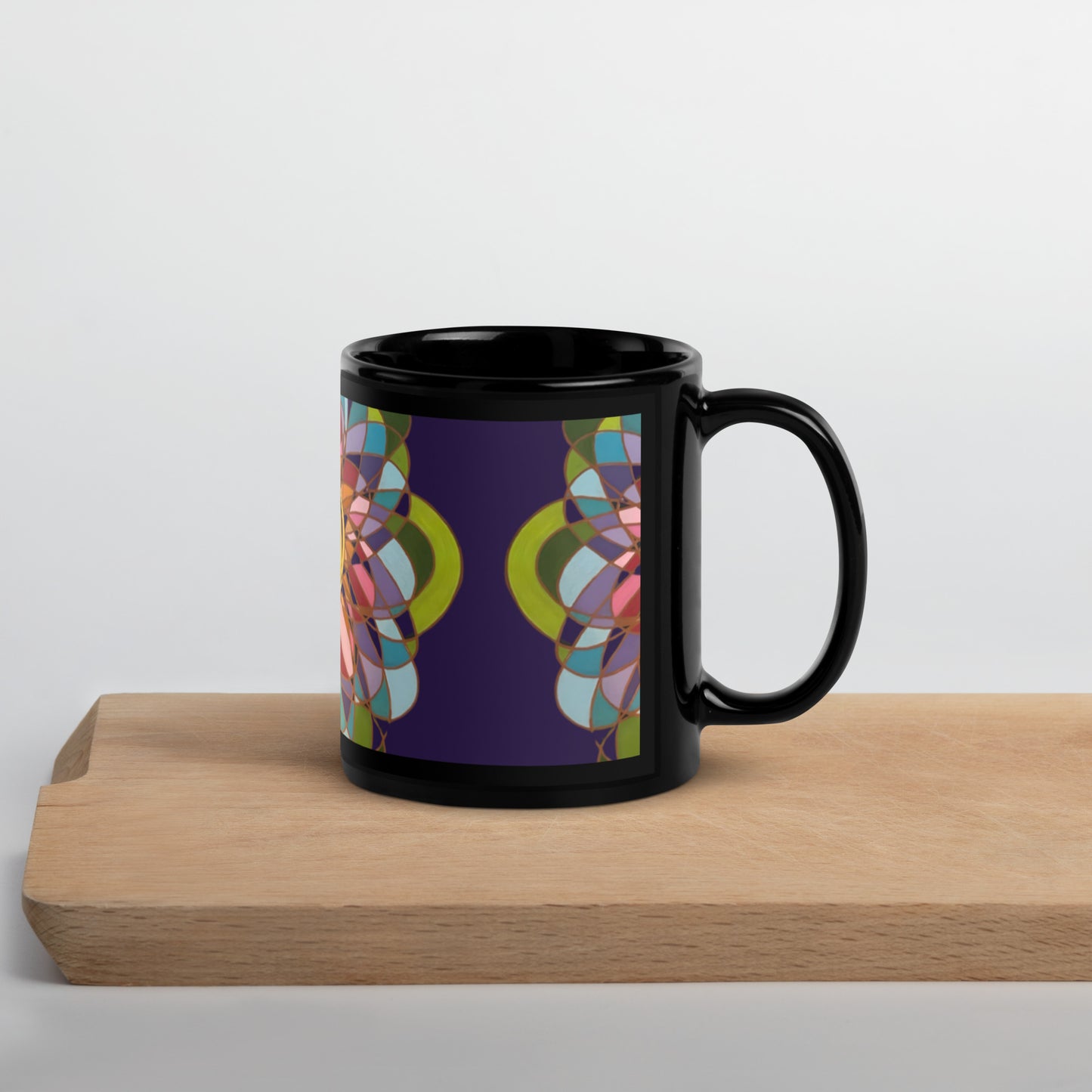 Swirl Flower in Rainbow Black Glossy Mug