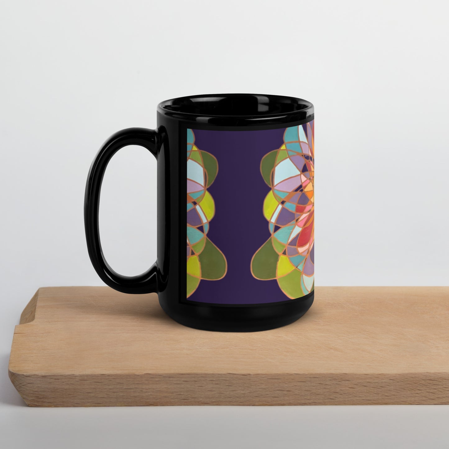 Swirl Flower in Rainbow Black Glossy Mug