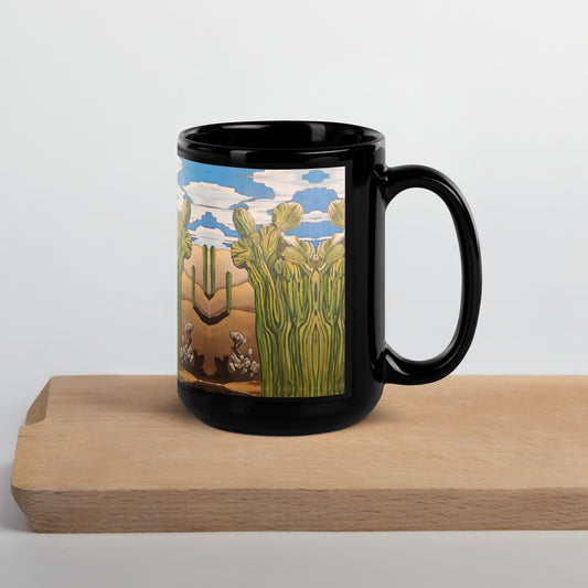 Crested Saguaro Cactus Black Glossy Mug