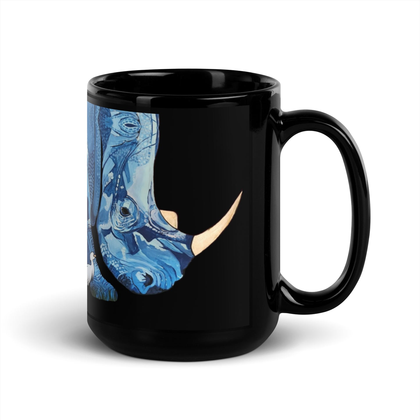 Blue Rhinoceros Black Glossy Mug