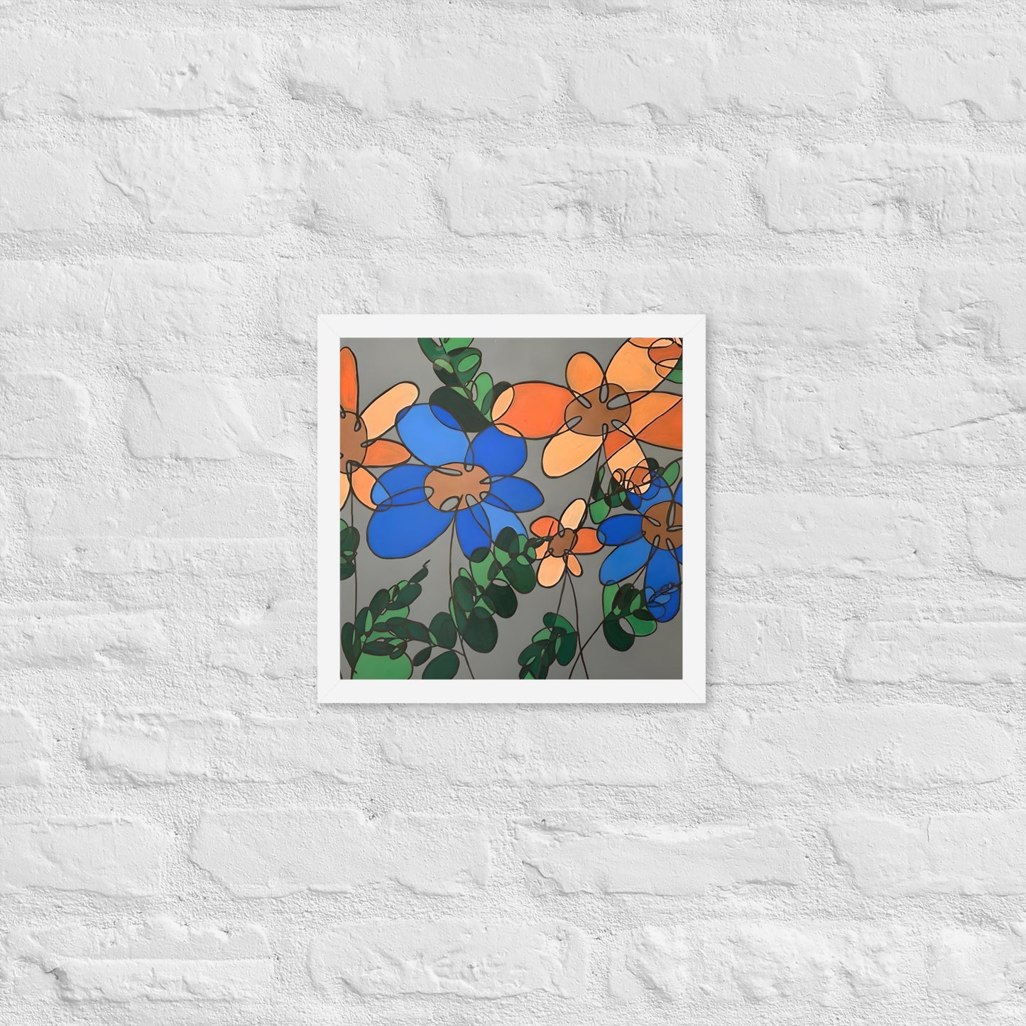 Abstract Flowers in Blue and Orange Framed poster