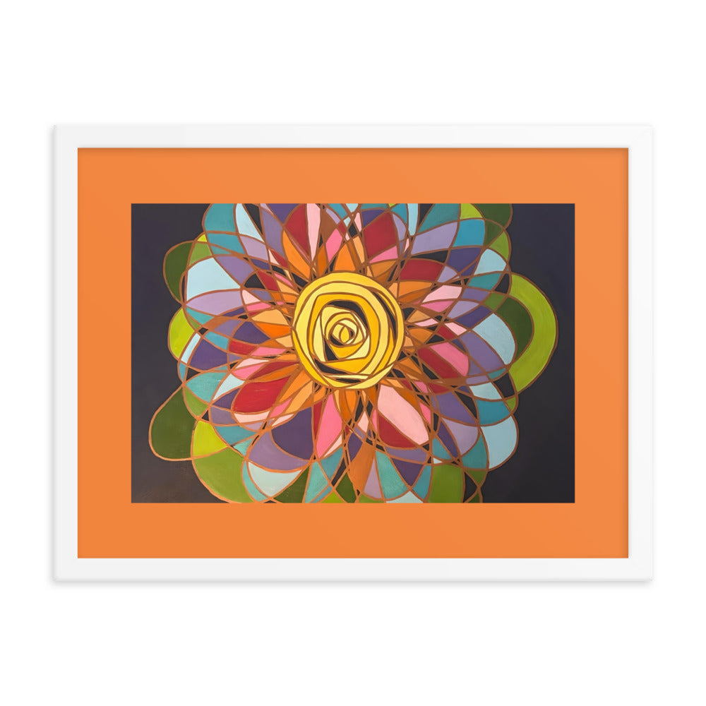 Swirl Flower in Rainbow Framed poster