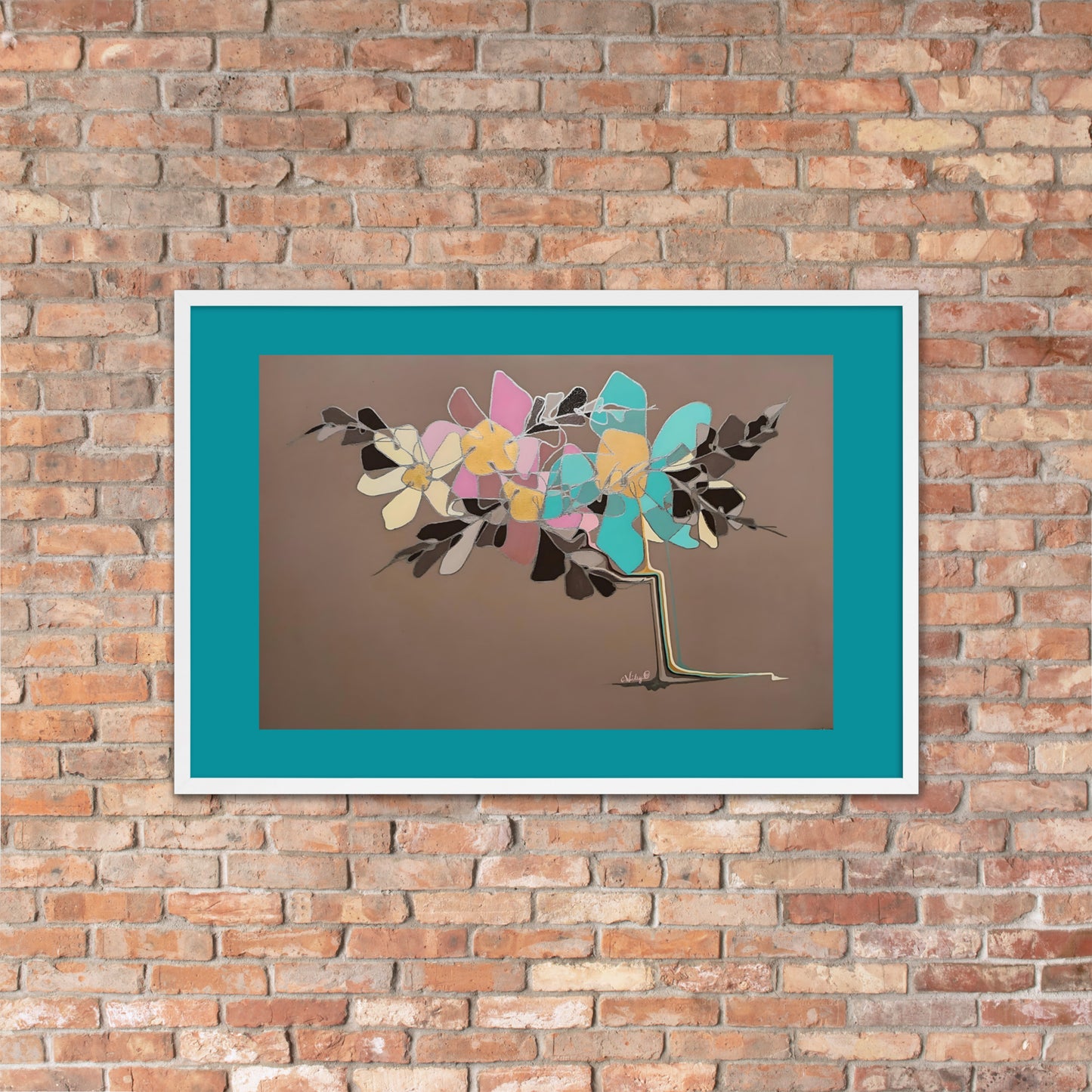 Abstract Flowers in Teal and Pink Framed poster