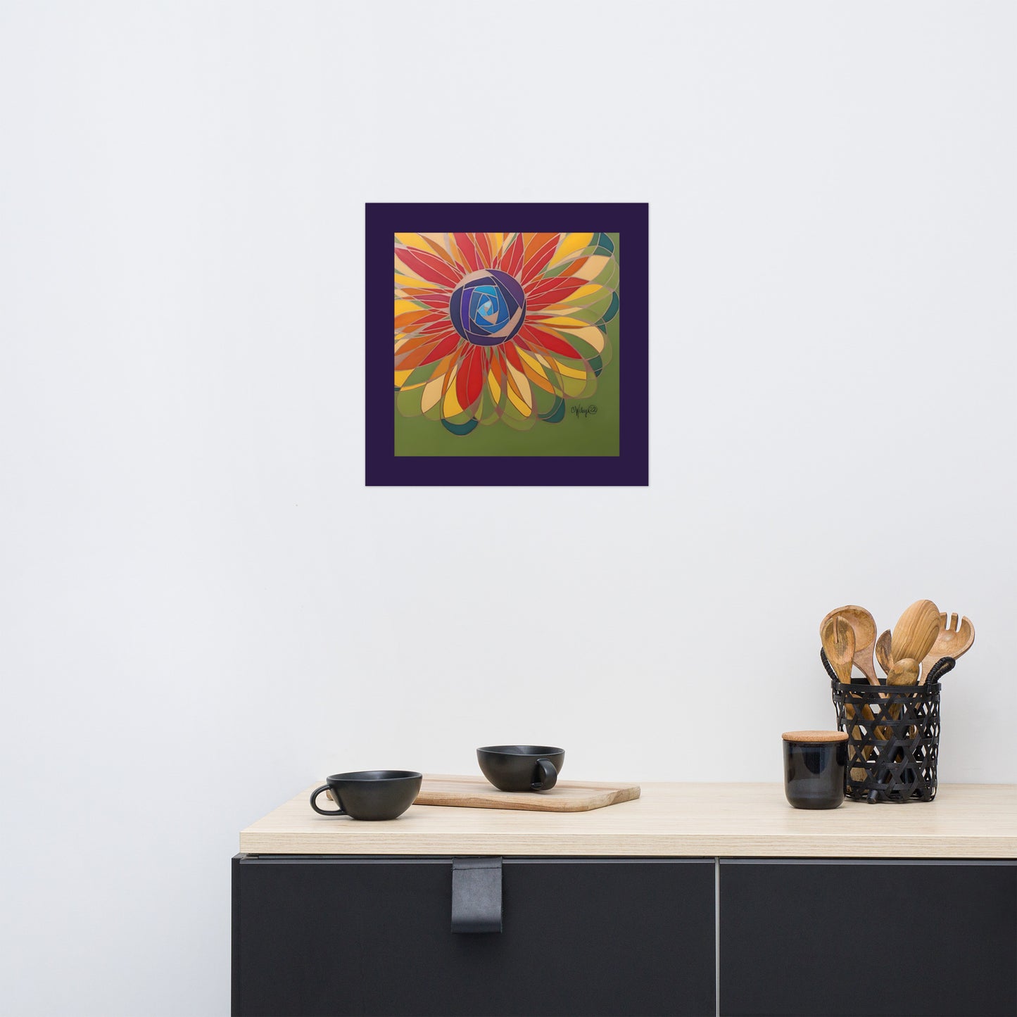 Swirl Flower in Rainbow and Green Poster