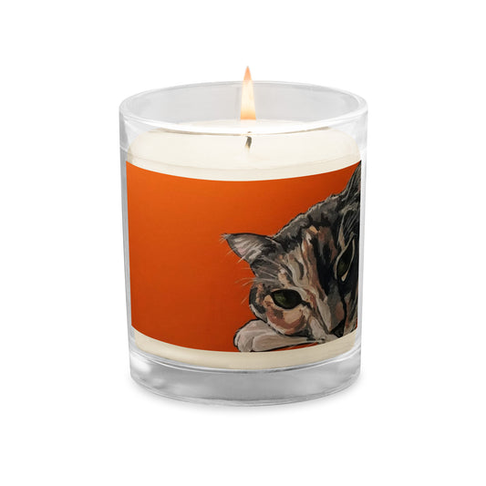 Calico Cat on Orange Glass jar soy wax candle