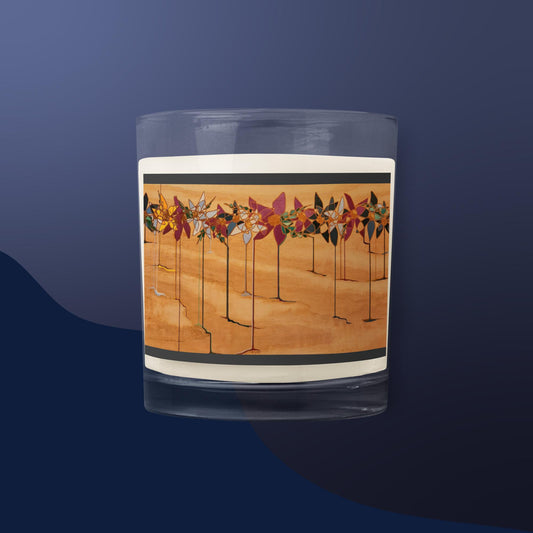 Drip Flowers on Wood Grain Glass jar soy wax candle