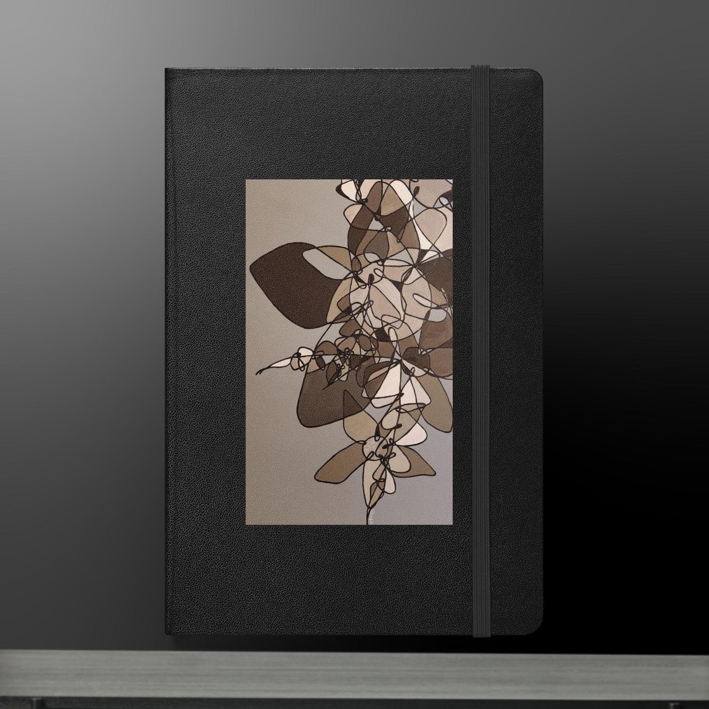 Hardcover bound notebook black and white flower