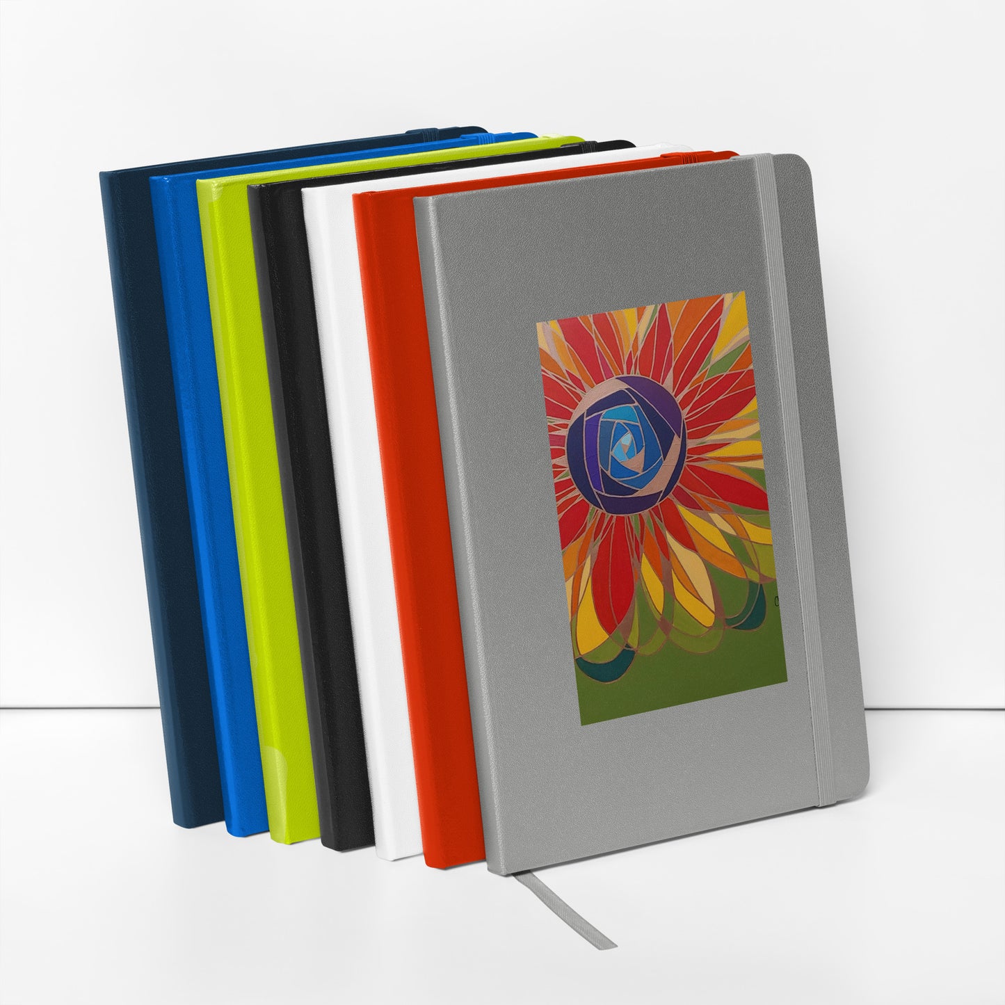 Abstract Flower in Rainbow and Green Hardcover bound notebook