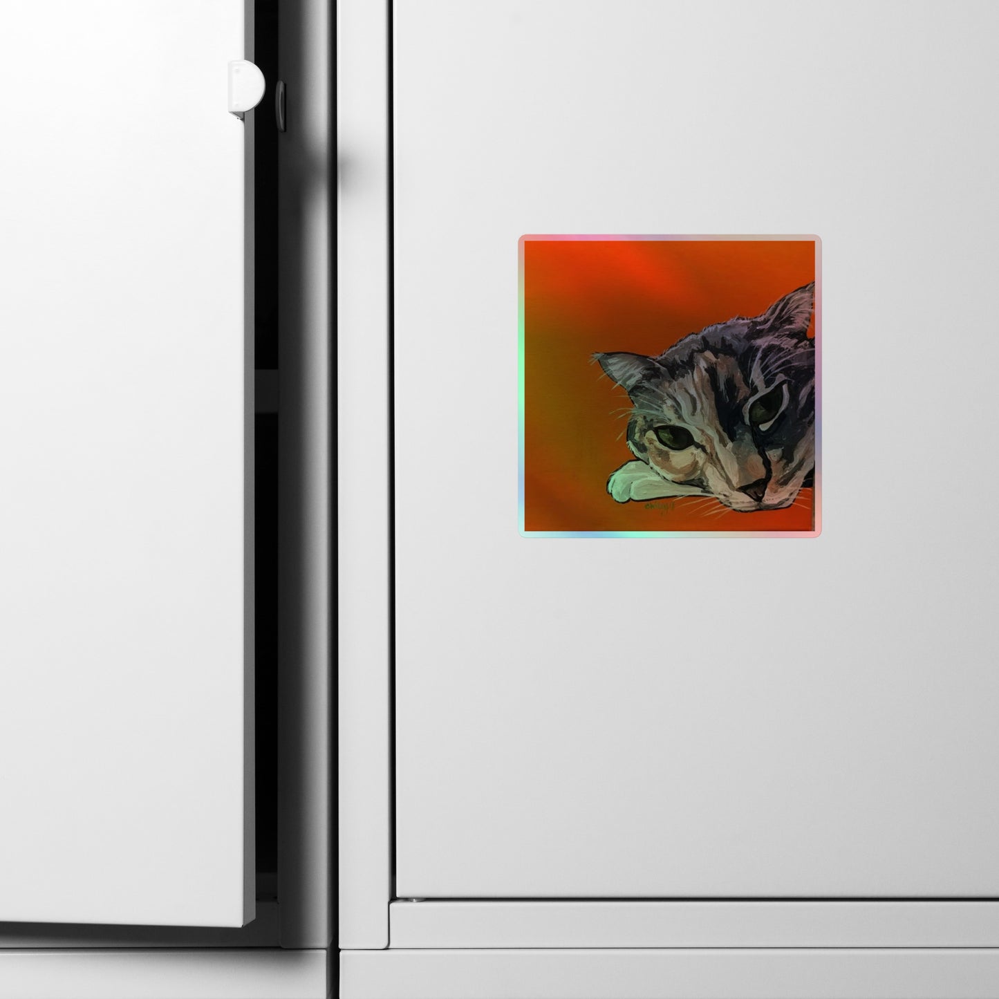 Calico Cat on Orange Holographic stickers