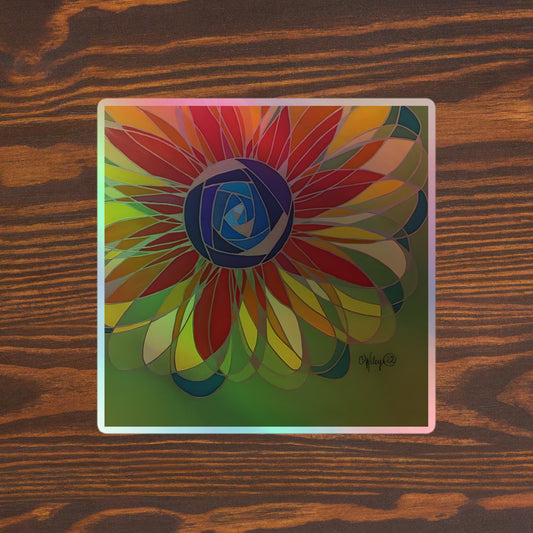 Swirl Flower in Rainbow and Green Holographic stickers