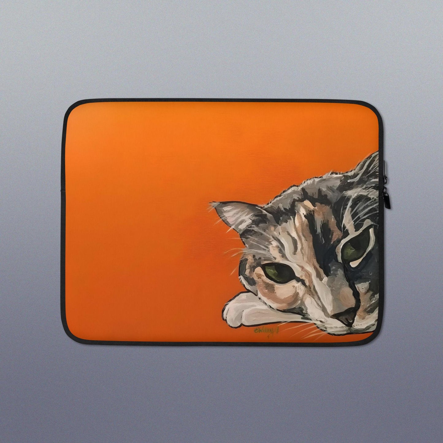 Calico Cat on Orange Laptop Sleeve