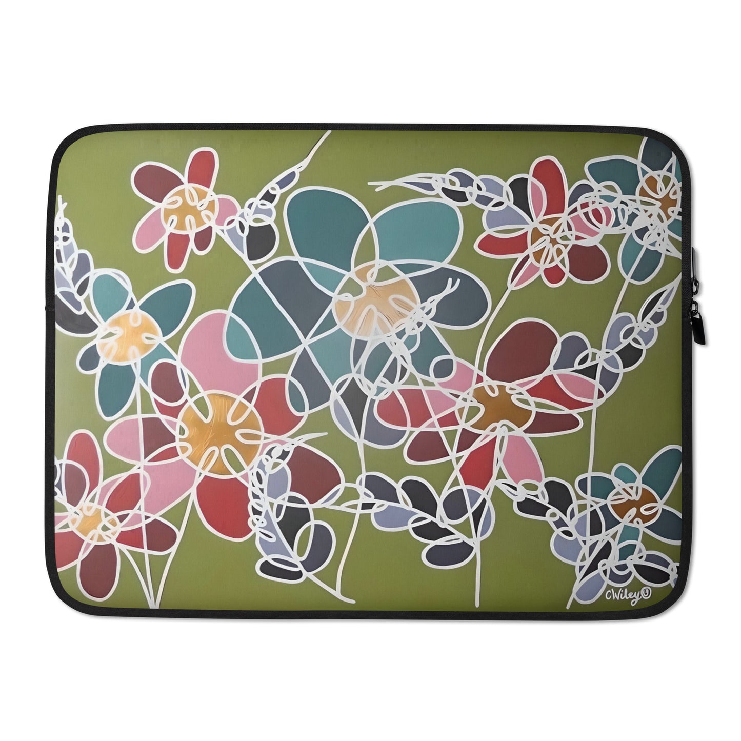 Abstract Flowers in Teal and Green Laptop Sleeve
