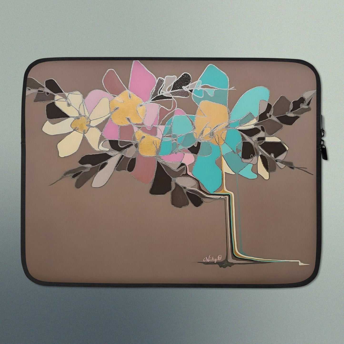 Abstract Flowers in Teal and Pink Laptop Sleeve