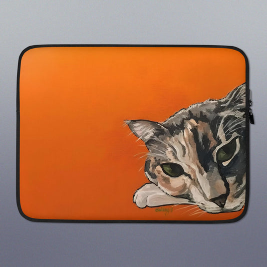 Calico Cat on Orange Laptop Sleeve