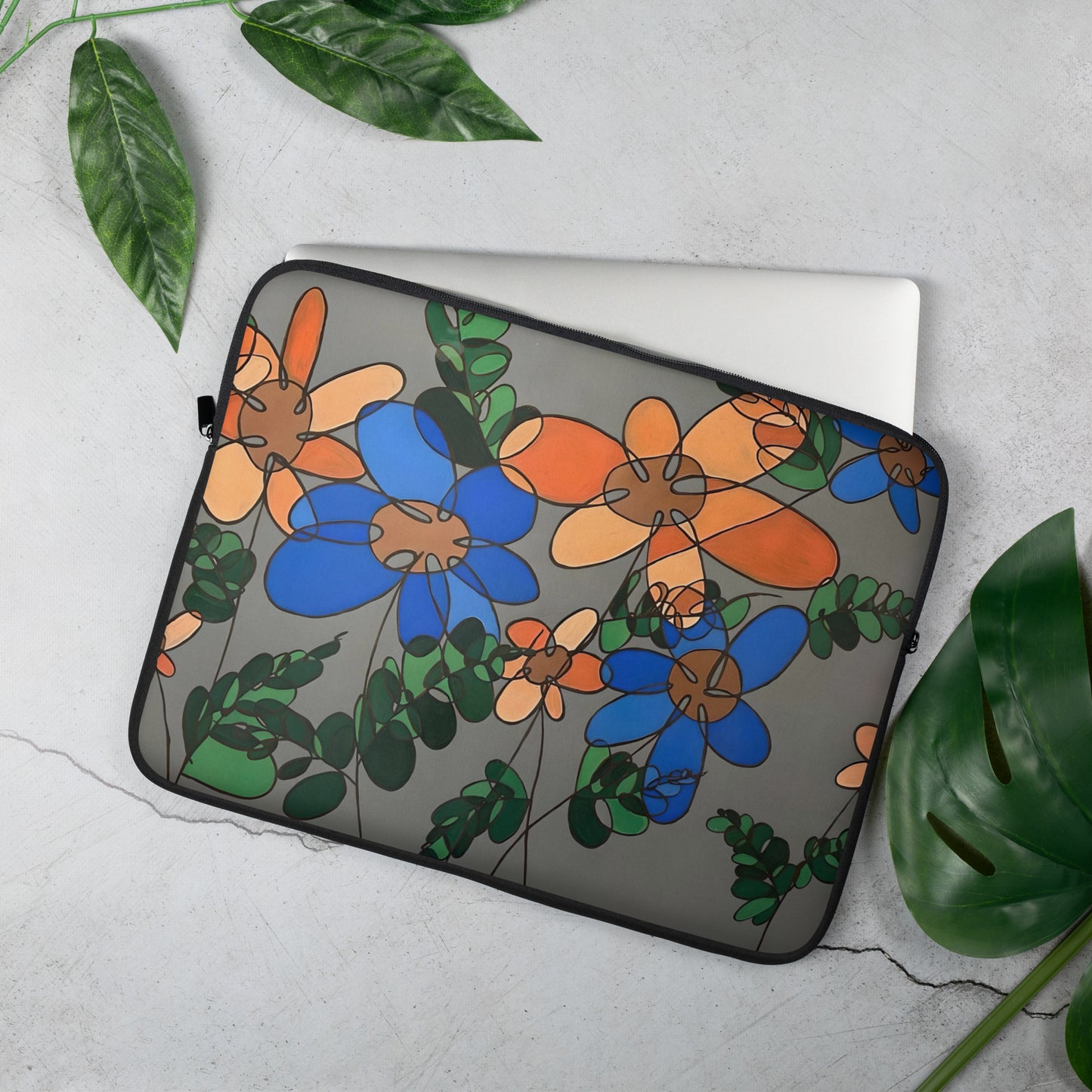 Abstract Flowers in Blue and Orange Laptop Sleeve