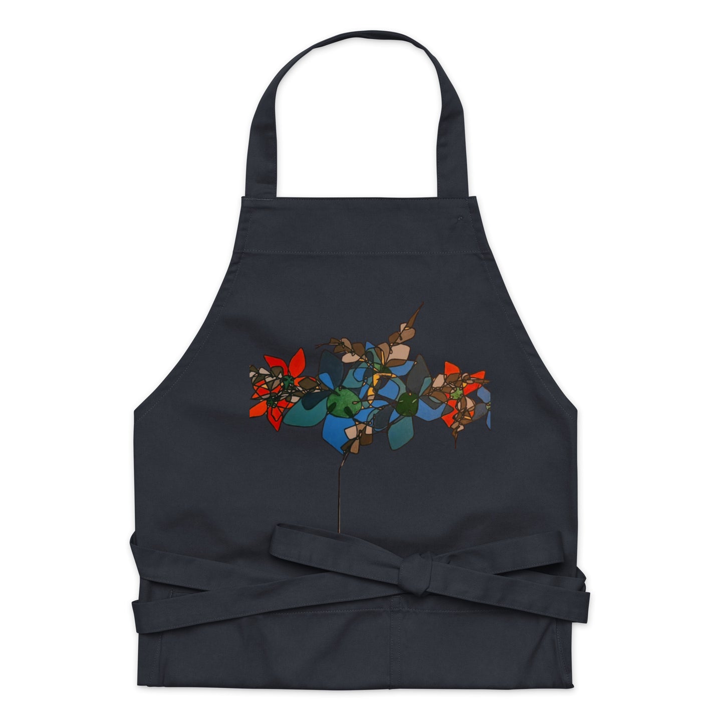 Abstract Flowers in Red and Blue Organic cotton apron