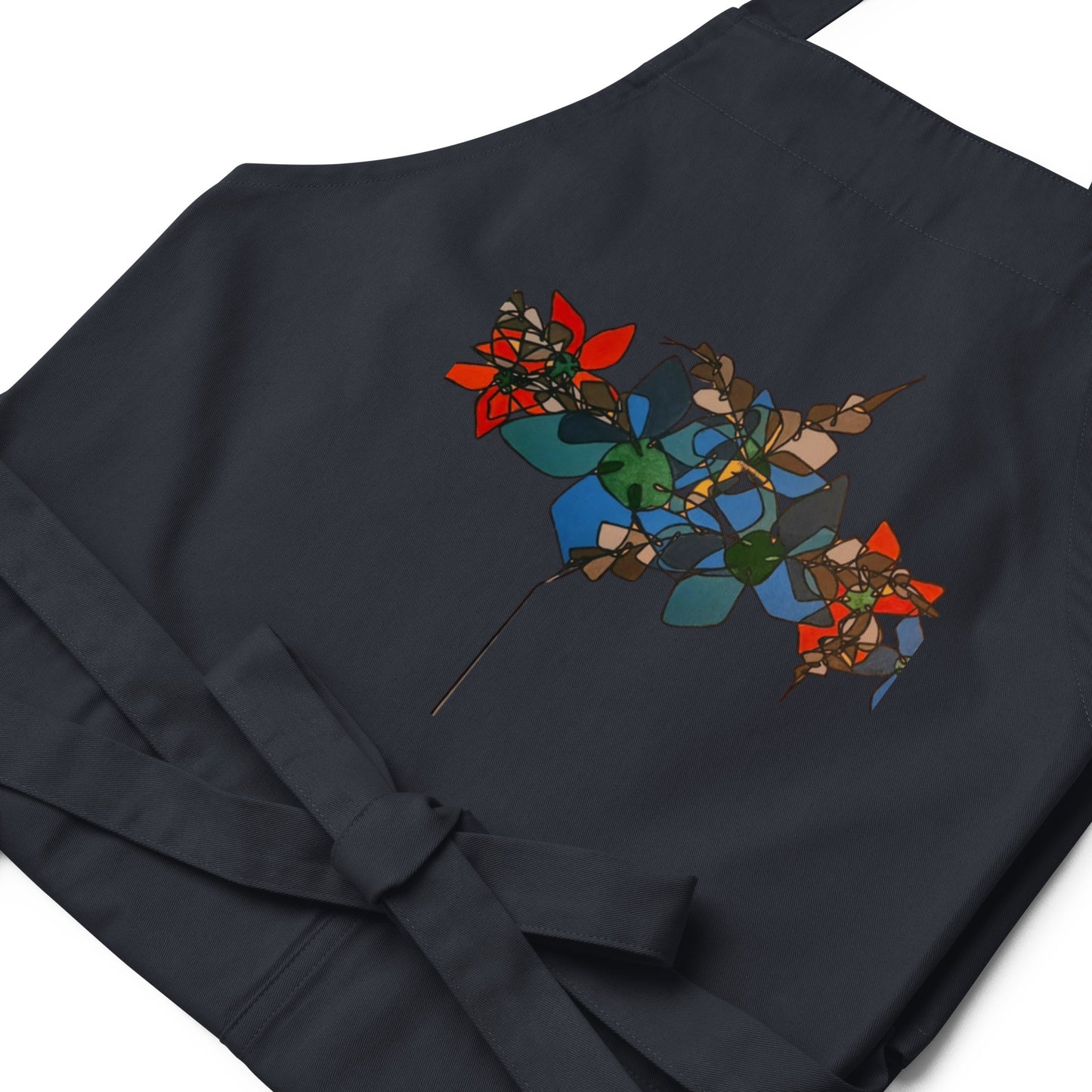 Abstract Flowers in Red and Blue Organic cotton apron