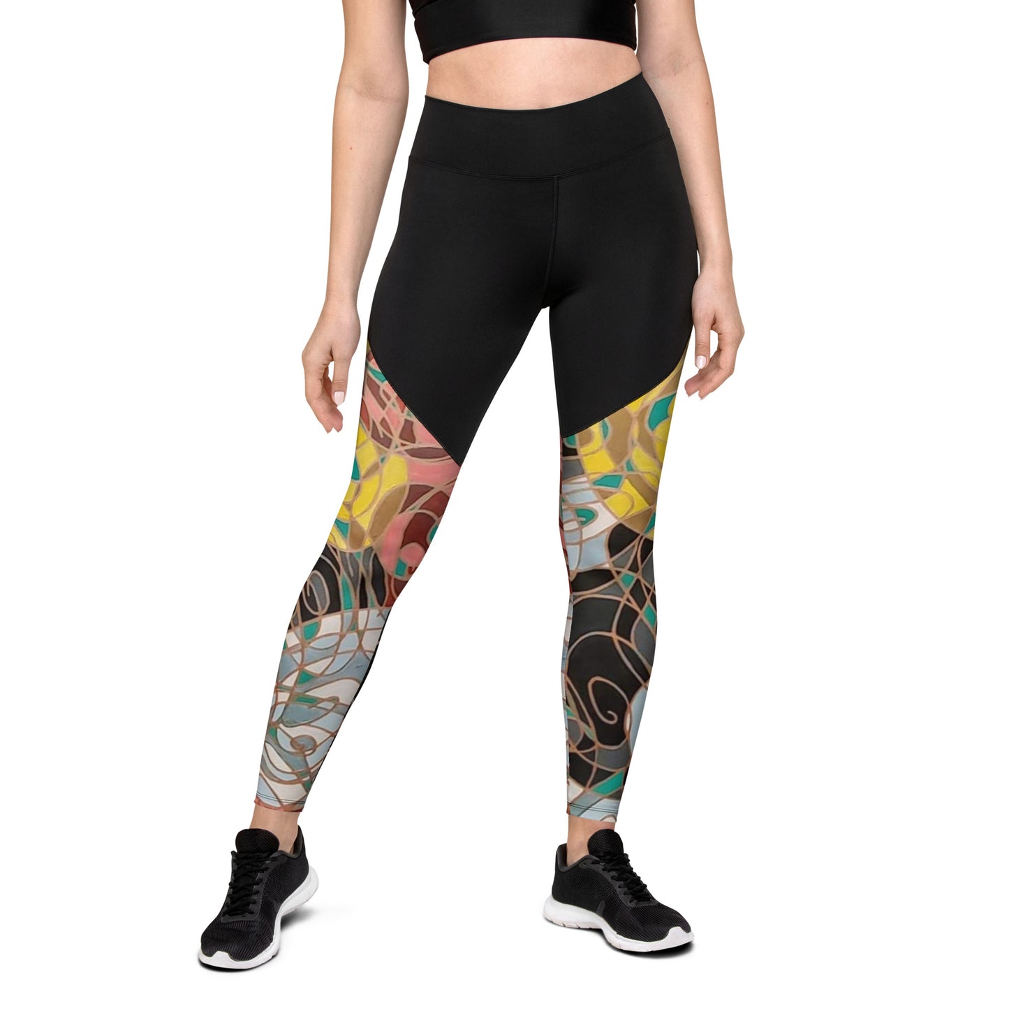 Red and Yellow, Black and White Sports Leggings