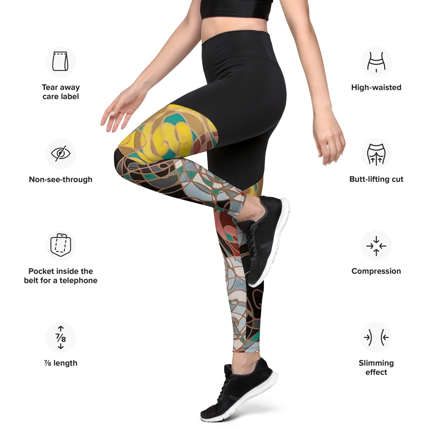 Red and Yellow, Black and White Sports Leggings