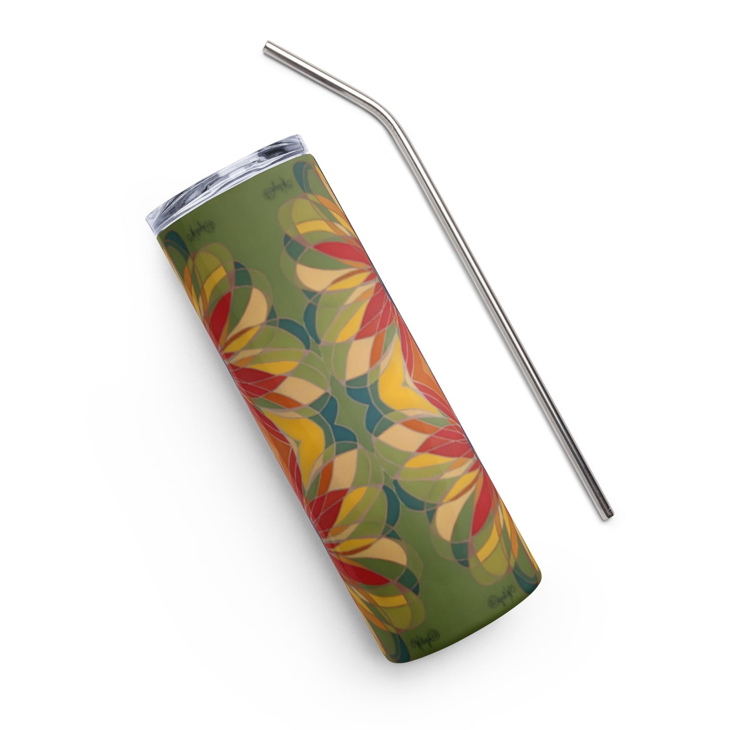 Swirl Flower in Rainbow and Green Stainless steel tumbler
