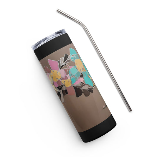 Abstract Flowers in Teal and Pink Stainless steel tumbler