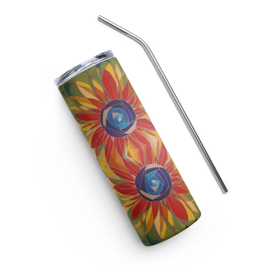 Swirl Flower in Rainbow and Green Stainless steel tumbler