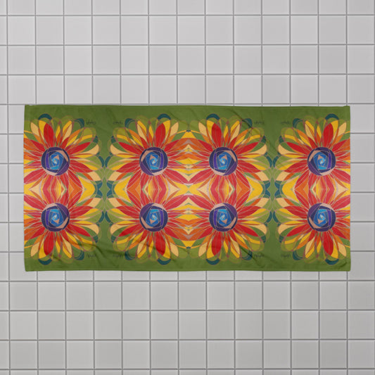 Green and red Swirl Flowers Towel